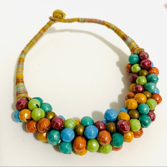 Ceramic multi Bead Woven Thread necklace - Picture 11 of 11